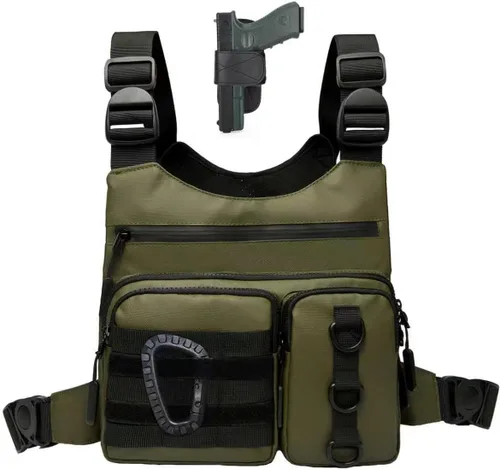 Miniatura 11 de Criuage Bolsa de pecho al aire libre para hombres, chaleco ligero y ajustable, resistente al agua, paquete de pecho EDC con bolsillo para botella