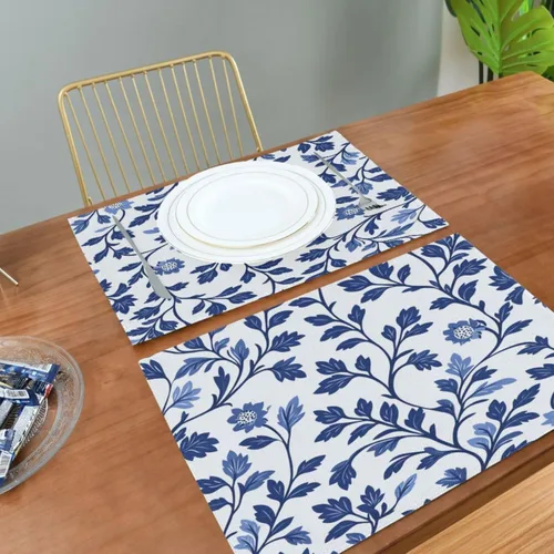 Miniatura 5 de Custom Europen Vine Scroll Pattern Blue Easter Place Mats Interior rústico lavable redondo manteles individuales 6 piezas 12 x 18 manteles redondos