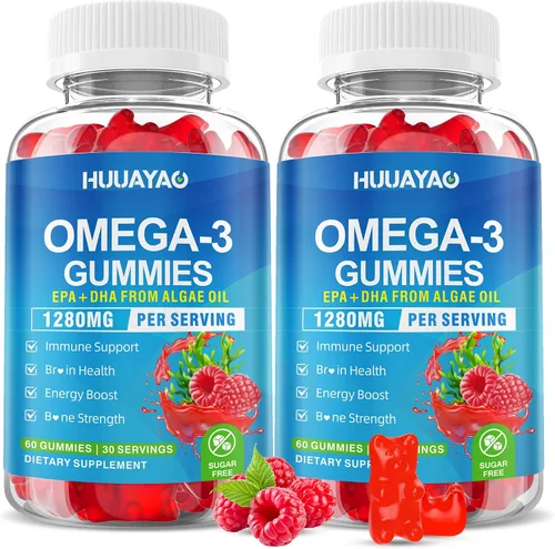 Miniatura 8 de Gomitas veganas Omega-3 de 1280 mg, alternativa de aceite de pescado Omega 3 para adultos con EPA 400 mg y DHA 600 mg y vitamina A, C, E apoya
