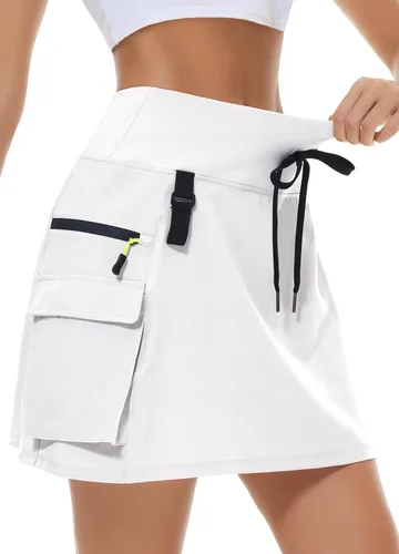 MIVEI Falda pantalón tipo cargo de senderismo para mujer, cintura alta, para viajes, atlética, golf, casual, con bolsillos con cremallera, de secado