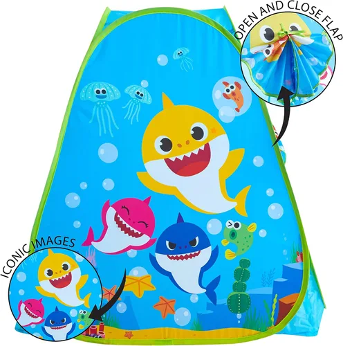 Miniatura 3 de Baby Shark - Tienda de campaña desplegable para niños, 28 x 28 x 30 pulgadas, casa de juegos plegable para interiores y exteriores, ligera