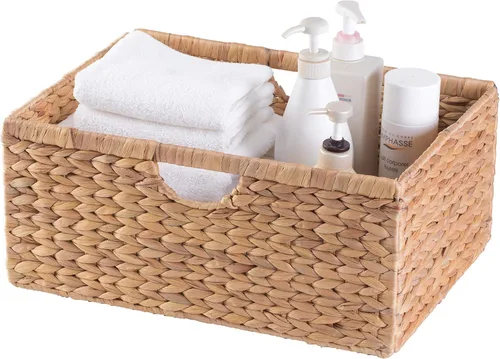 Cubo de almacenamiento plegable de jacinto de agua natural, mediano