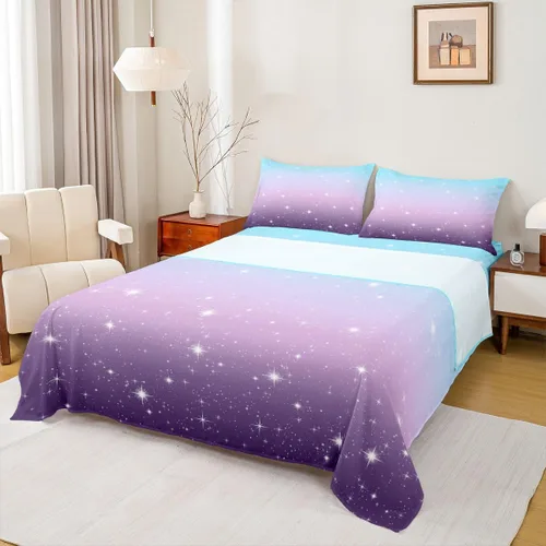 Miniatura 34 de Juego de sábana bajera ajustable de teñido anudado para niñas, juego de ropa de cama con diseño de arco iris degradado de arcoíris, lindo juego