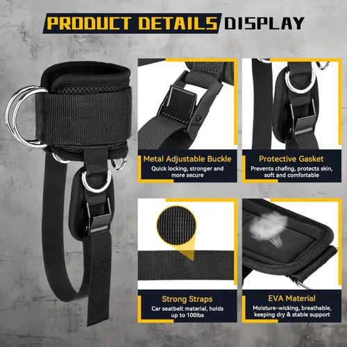 Miniatura 3 de Correas de tobillo para máquina de mancuernas y cables, accesorio de pie con mancuernas para gimnasio con correa de nailon más larga/junta