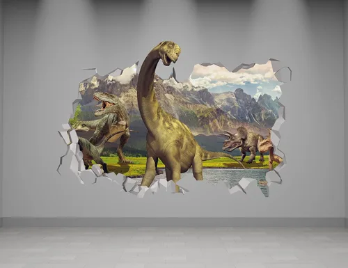 Calcomanía de dinosaurio para pared, diseño de dinosaurio destrozado, decoración de pared 3D, vinilo extraíble MR1177 (60 pulgadas de ancho x 36