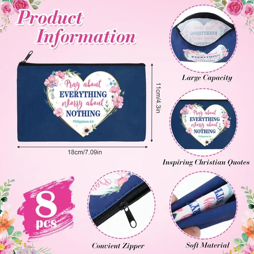 Miniatura 2 de Talltalk 8 piezas de regalos cristianos para mujeres, bolsas de maquillaje cristiano a granel con versículos de la Biblia, bolsa de cosméticos
