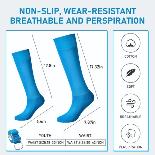 Miniatura 2 de Zhanmai Combo de cinturón y calcetines de béisbol ajustables para sóftbol y cinturón elástico para jóvenes, niños y niñas, adultos