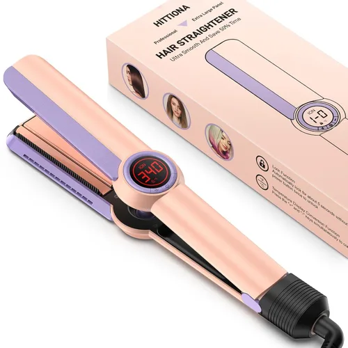 HITTIONA Plancha plana para el cabello – Plancha plana iónica infrarroja de cerámica de 1.75 pulgadas con calentamiento rápido 5s, estilo