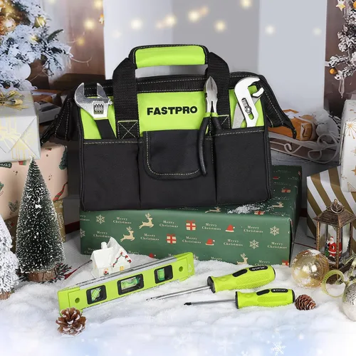 Miniatura 2 de FASTPRO Juego de herramientas de reparación del hogar de 215 piezas con bolsa de almacenamiento abierta de boca ancha de 12 pulgadas, kit de Verde