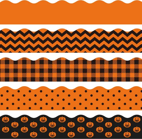 Whaline 69 pies de Halloween, 5 diseños, 60 unidades, diseño de calabaza, bordes de decoración de calabaza, borde naranja y negro, calcomanías para