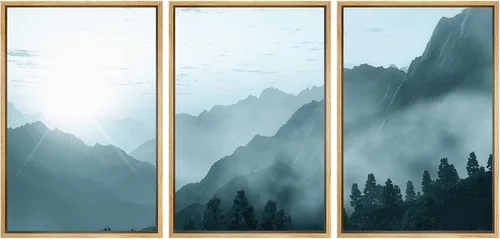 Miniatura 126 de SIGNWIN Lienzo enmarcado para pared, juego de arte tranquilo con reflejo de lago, acuarela, montaña y agua, ilustraciones modernas, arte abstracto