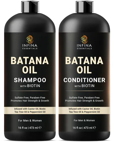 Miniatura 14 de INFINA ESSENTIALS Set de champú y acondicionador de proteína de arroz, 16 onzas líquidas cada uno, con aceite de batana y ginseng, fórmula