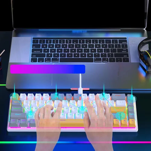 Miniatura 4 de Jectse Teclado RGB para juegos, 60% teclado mecánico con cable con interruptor azul, computadora ergonómica para computadora portátil