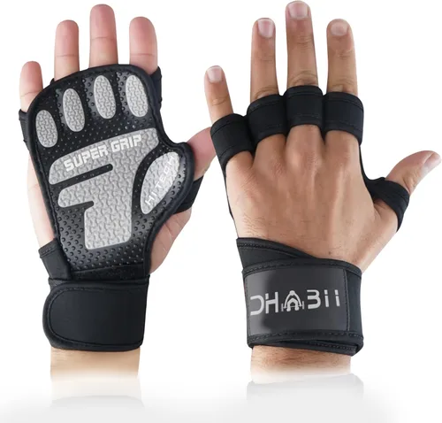 Guantes de levantamiento de pesas súper agarre para hombres y mujeres, guantes de gimnasio ventilados con muñequeras de 16 pulgadas, ideales para