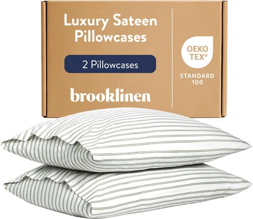 Miniatura 11 de Brooklinen Juego de 2 fundas de almohada de satén de lujo, 100% algodón de fibra larga con cierre de sobre, tela suave, duradera y lavable a Blanco