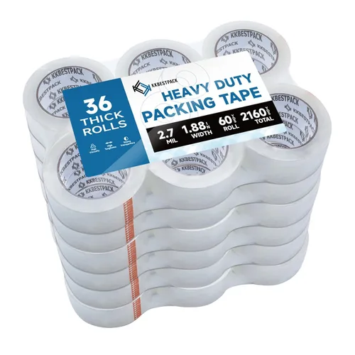 Miniatura 3 de KKBESTPACK Cinta de embalaje resistente, 1 rollo, 1.88 pulgadas x 60 yardas, cinta transparente de envío y embalaje para cajas de mudanza
