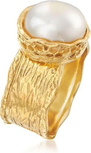 Miniatura 3 de Ross-Simons 11.5-12mm Cultured Button Pearl Ring in 18kt Yellow Gold Over Sterling