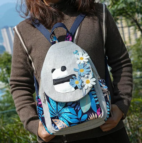 Miniatura 113 de HUANGGUOSHU Mochila de algodón tejida de algodón bohemio con bordado de lona estilo bohemio con múltiples bolsillos retro linda mochila cartera