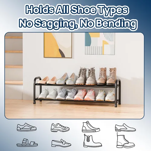 Miniatura 6 de ENJOYBASICS Zapatero ampliable, estante de zapatos ajustable de 2 niveles para clóset, zapatero de metal negro independiente para guardar zapatos