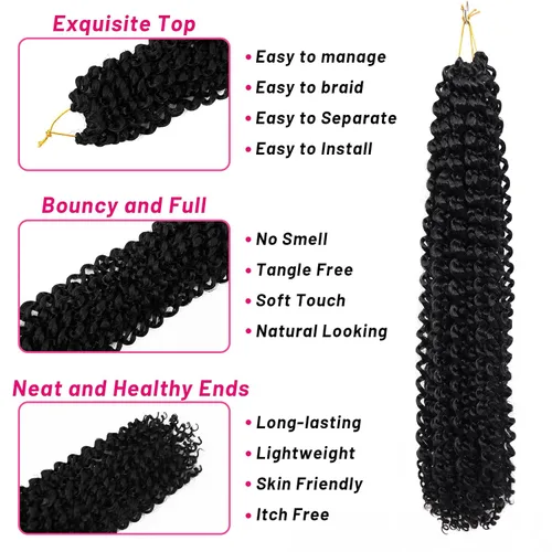 Miniatura 5 de Dorsanee Cabello Trenzado Passion Twist Negro de 18 Pulgadas, 7 Paquetes, Cabello de Ganchillo Water Wave, Cabello Largo Bohemio Rizado