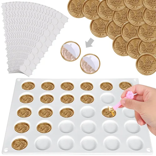Kit de sellado de cera para sello de cera, molde de sello de cera de 30 cavidades y 360 calcomanías adhesivas de doble cara para manualidades Kit de