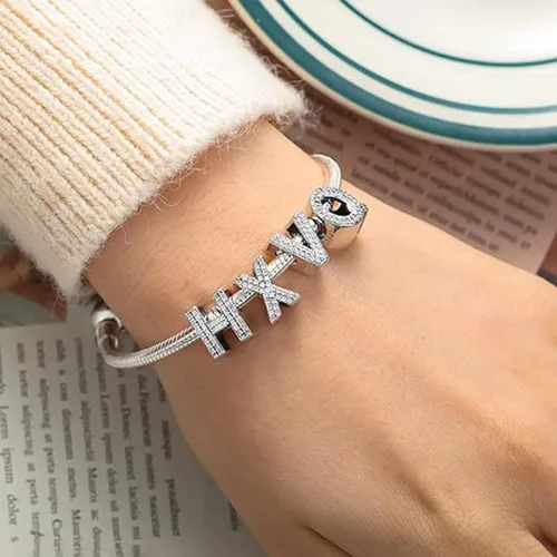 Miniatura 79 de PARCOM Dijes de letras compatibles con pulseras Pandora de plata esterlina S925 con iniciales para pulseras del alfabeto A-Z, cuentas de letras