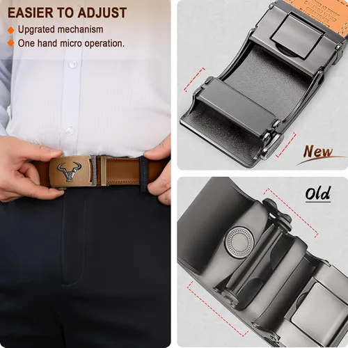 Miniatura 5 de BULLIANT Cinturón de los hombres, correa del trinquete de la marca de cuero genuino para el vestido de los hombres del regalo, tamaño modificado