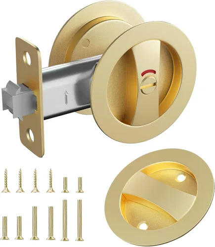 Cerradura de puerta de bolsillo redondo con indicador, 1 paquete de accesorios contemporáneos de privacidad para puerta, pestillo de puerta de Oro