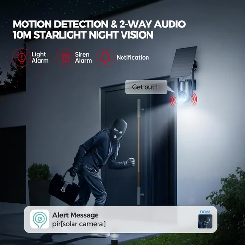 Miniatura 5 de Cámaras de seguridad solares inalámbricas para exteriores, visión 2K de 360° con energía solar, WiFi 3MP, cámara de seguridad para seguridad