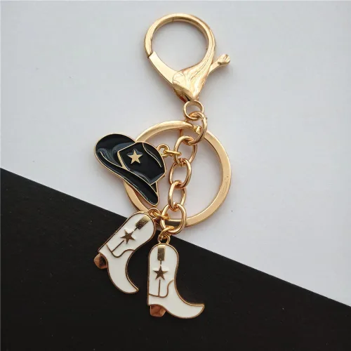 Miniatura 3 de Lindo llavero de vaquero para hombres y mujeres, sombrero de vaquero y botas de vaquero, joyería creativa para amantes de la joyería occidental
