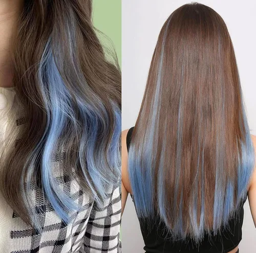 Miniatura 6 de 16 extensiones de cabello de colores con clip para fiestas, 21 pulgadas, lacio, sintético, extensiones de cabello azul claro para niñas y mujeres
