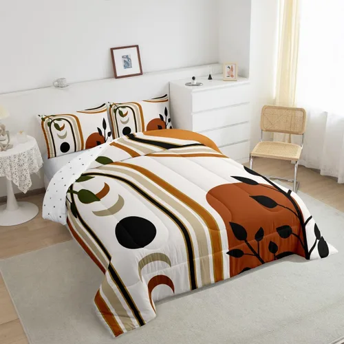 Miniatura 7 de Juego de edredón bohemio para niños, tamaño individual, juego de ropa de cama geométrica de hojas de sol, luna y plantas, decoración de habitación