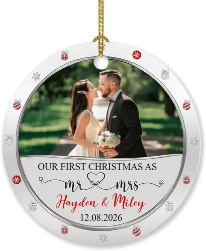 Miniatura 19 de Adorno de 5º aniversario, decoración del árbol de Navidad, nombres personalizados y recuerdos de aniversario de fotos, regalos para parejas juntas