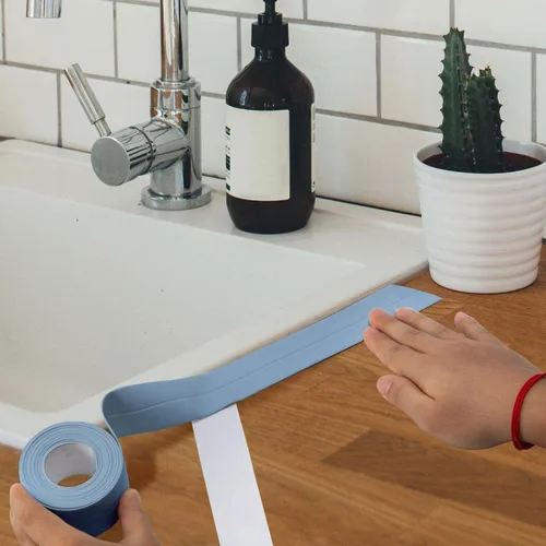 Miniatura 6 de Cinta selladora para calafateo de baño y cocina, cinta adhesiva de PVC para sellar la bañera y las paredes, sellador para azulejos de ducha (azul)