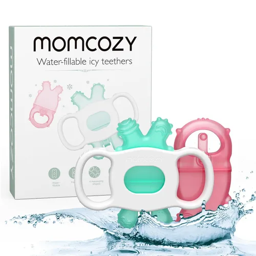 Momcozy Juguetes mordedores para bebés, juguetes de dentición de silicona rellenables con agua fría para bebés, mordedor frío, mordedores de agua