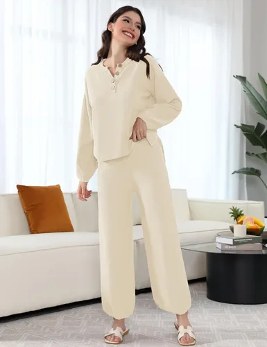 Miniatura 3 de Conjunto de suéter de 2 piezas para mujer, holgado, acogedor, de manga larga, conjuntos de ropa de descanso