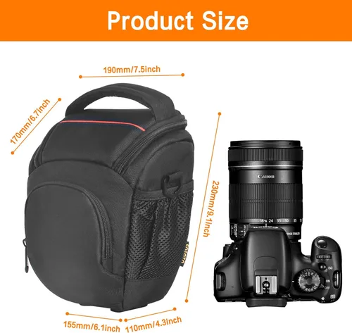 Miniatura 2 de FOSOTO DSLR SLR - Bolsa compacta para cámara compatible con Nikon D5100 D5300 D90 Canon T4 T5 600D 650D Panasonic Lumix FZ80 Sony Fujifilm