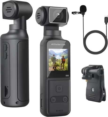 Miniatura 11 de Cámara Corporal 4K con Micrófono Externo, Mini Cámara de Vídeo y Audio de Bolsillo con Rotación de 270° para Deporte al Aire Libre, Bicicleta