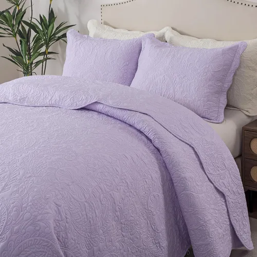 Miniatura 86 de HoneiLife - Juego de colcha de tamaño Queen, juego de ropa de cama de pana bordada de 3 piezas, colcha de lujo, ligera, cálida, para todas las Pana