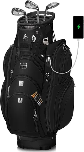 Vancropak Golf Cart Bag, Golf Gifts for Men with 15 Way Divider Top, USB Charging Port, Waterproof Protective Rain Cover, Shoe Compartment, Cooler