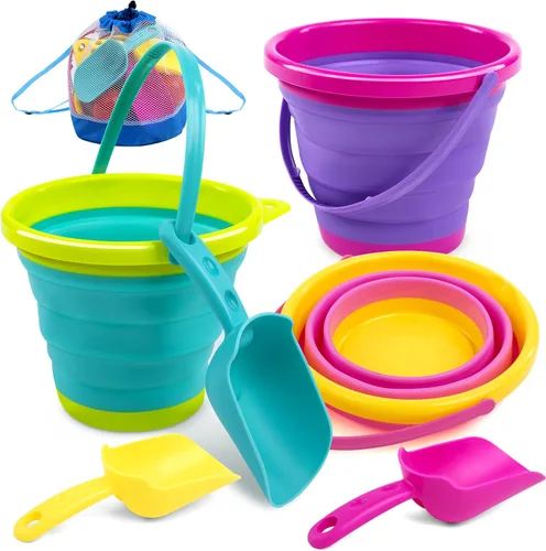 Miniatura 11 de JOYIN 3 Paquetes de Cubos Plegables con Palas y Bolsa de Malla, Cubos Plegables Multiusos para Playa, Equipo de Campamento, Fiesta en la Playa