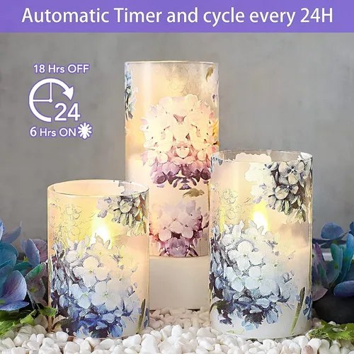 Miniatura 4 de Velas sin llama LED con forma de hortensia azul y violeta, parpadean con control remoto, tema de amor, decoración temática de verano y primavera