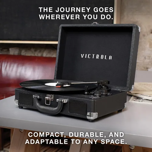 Miniatura 7 de Victrola Journey Tocadiscos Portátil de Maleta con Bluetooth – con Altavoces Integrados, Tocadiscos de Vinilo de 3 Velocidades, Salida RCA, Conector