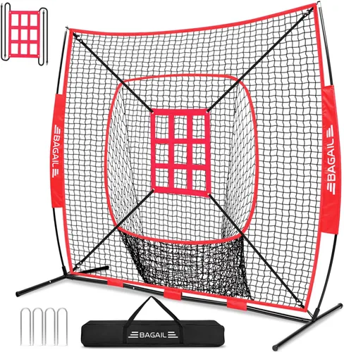 Miniatura 10 de BAGAIL 7x7 ft Baseball Softball Practice Net Sturdy Bow Frame, Heavy-Duty Mesh for Strong Hits, Including 2 Strike Zones, Carry Bag, Ground