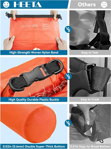 Miniatura 4 de HEETA Bolsa Seca Impermeable para Mujeres y Hombres, 5L/10L/20L/30L/40L Tapa Enrollable Bolsa de Almacenamiento Seca Ligera Mochila con Funda