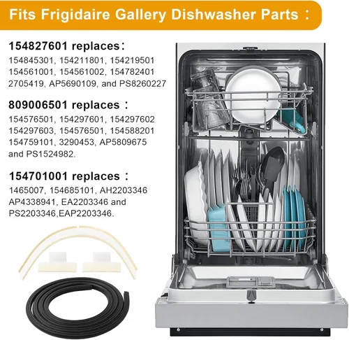 Miniatura 4 de 154827601 Kit de sello de puerta de lavavajillas para Frigidaire - Juego de repuesto incluye junta de puerta 154827601, sello inferior 809006501