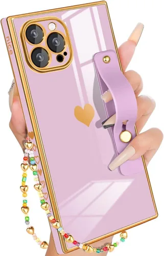 Miniatura 13 de Petitian Funda para iPhone 13 Pro Max con Soporte/Cordón, Lujosa y Linda para Mujeres y Niñas con Corazón Electrochapado, Fundas de Teléfono de Negro