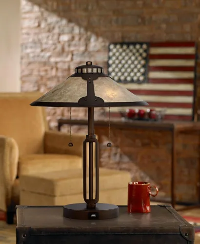 Miniatura 2 de Franklin Iron Works Samuel - Lámpara de mesa de escritorio de 20 pulgadas de alto estilo hotel industrial con puertos USB A+C carga bronce frotado