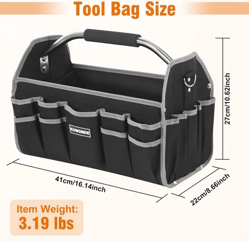 Miniatura 2 de Kowsinde Bolsa de herramientas de 16 pulgadas, bolsa de herramientas para electricista, bolsas de herramientas con parte superior abierta, 26 Gris
