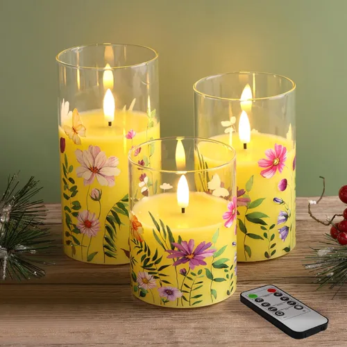 Miniatura 11 de Eywamage Velas de cristal sin llama de colibrí rosa con control remoto, velas LED parpadeantes de pilar de batería, juego de 3, decoración